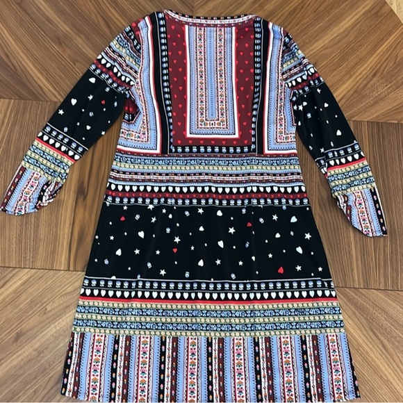 Hale Bob patterned v-neck elbow sleeve mini dress M - Picture 3 of 7